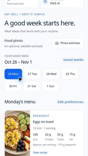 PACE weekly meals and shopping preview