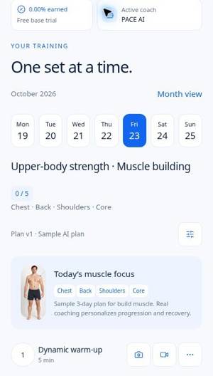 PACE training calendar and daily workout preview
